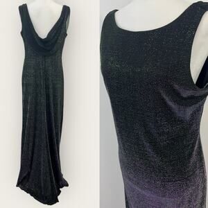Vintage Rhapsody Drape Open Back Metallic Purple Green Gown 12 Witchy Whimsigoth